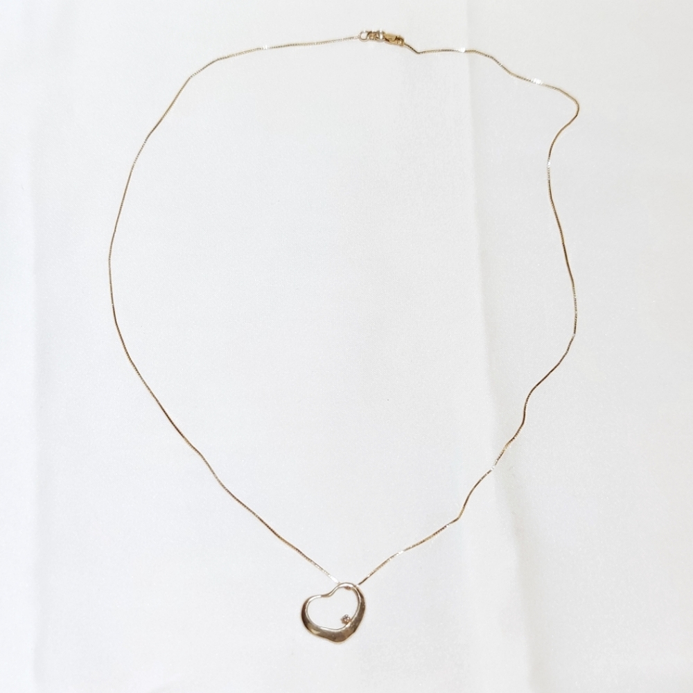 Solid 14k Open Heart Pendant With Tiny Crystal Ne… - image 3